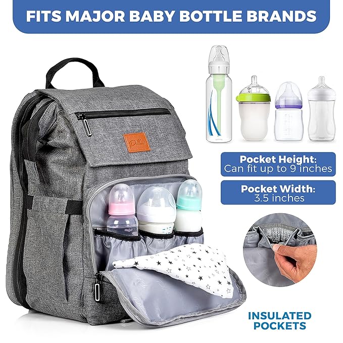 PILLANI Baby Diaper Bag Backpack - Baby Bags for Girls & Boys, Large Waterproof Diaper Backpack - Baby Shower Gifts & Registry Must Haves - Travel Diaper Bags with Changing Pad - Stuff for Newborn