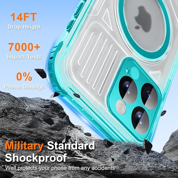 WIFORT for iPhone 15 Pro Max Waterproof Case, [IP68 Underwater Dustproof][Built-in Screen][15FT Military Shockproof], 360 Full Body Sealed Protection Cover Magnetic Frosted Phone Case, 6.7" Teal
