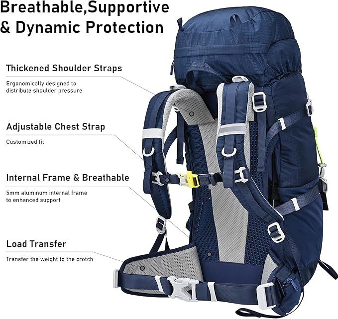 N NEVO RHINO 40L Internal Frame Hiking Backpack for Men Women with Rain Cover, Lightweight Outdoor Backpacking Backpack for Camping, Hiking, Traveling