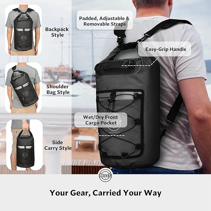 STOVER 5/10/25/30/40/55L Waterproof Dry Bag- Roll-Top Backpack w/Phone Case- Kayaking, Hiking, Camping, Boating- Men/Women