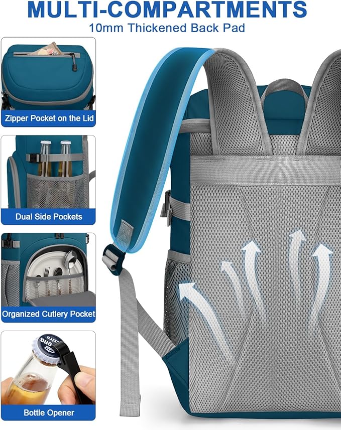 Pritent Cooler Backpack for Men Women Insulated Waterproof Backpack Cooler Leak Proof Cooler Bag Lightweight Lunch Backpack for Camping Beach Travel Picnic