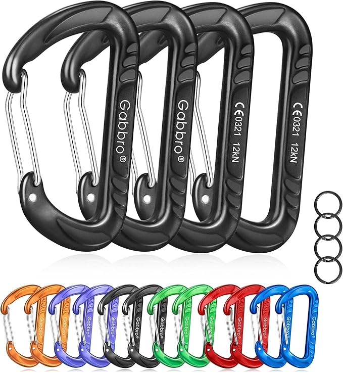 Gabbro Carabiner Clips Heavy Duty 12kN (2697 lbs), Wiregate Aluminum Lightweight Caribeener for Hammock, Hiking, Camping, Water Bottle, Dog Leash Harness, Keychains