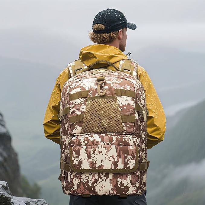aiGear 50L Military Tactical Backpack 3 Days Assault Pack Large Day Backpack for Men Molle Army Bug Out Bag Waterproof Heavy Duty Hiking Trekking Rucksack - Khaki Camo