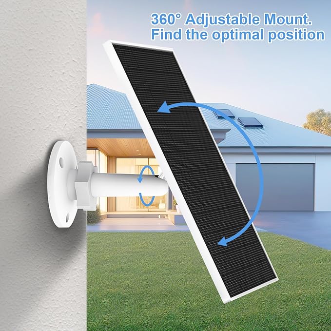 Solar Panel for Eufy Outdoor Camera, 5W Camera Solar Panel Charger Compatible with Eufycam, Continuous Power Supply, Solar Panel with 9.8ft Charging Cable, IP65 Waterproof, Adjustable Wall Mount