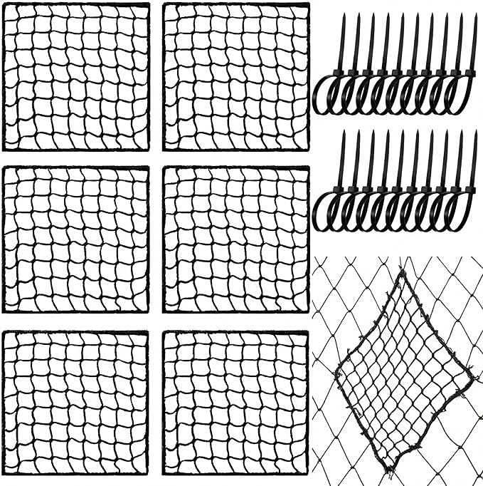 6 Pcs Universal Net Repair Kits with 100 Pcs Zip Ties Golf Goal Nylon Netting Hole Replacement Patch for Baseball Batting Cages Hockey Football