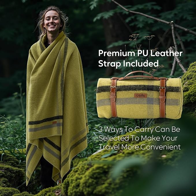 Molithe 100% Wool Blanket, 62" x 86", Warm, Thick, Washable, Military Wool Blanket, Great for Camping, Outdoors, Sporting Events, Survival Kits