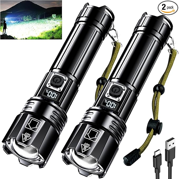 AKNEAR Rechargeable LED Flashlight 99000 High Lumens, Super Bright Flashlights with Zoomable & USB C Rechargeable & 5 Light Mode & IPX7 Waterproof, Powerful Flash Light for Home, Hiking, Camping