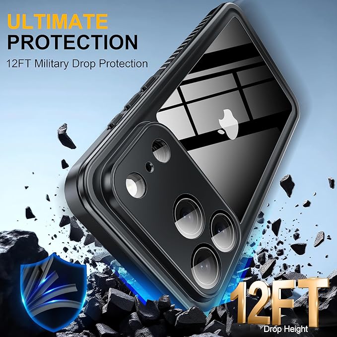 ANTSHARE for iPhone 17 Pro Case, IP68 Waterproof Shockproof Case, [Built-in Screen Protector] - 12 FT Military Dropproof - Full Body Heavy Duty Rugged Phone Cover 6.3 inches - Black/Clear