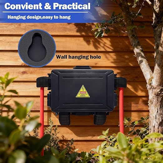 Small Outdoor Electrical Box,Waterproof Extension Cord Cover(Inner 7.3 * 5.1 * 1.6 inch) Weatherproof Connection Box w/4 Cable Entry Protect for Plug,Connector,Festive Light (2 PCS, Black)