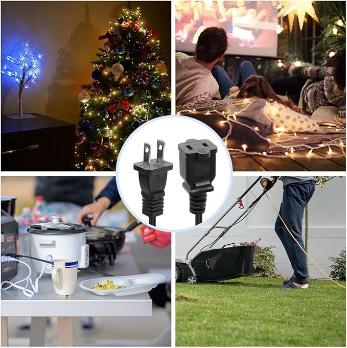 Black Extension Cord 10 Ft,2 Prong Extension Cords US Flat and Thin Male/Female Power Cable, UL Listed Perfect for Home Appliances, Office or Christmas Lights