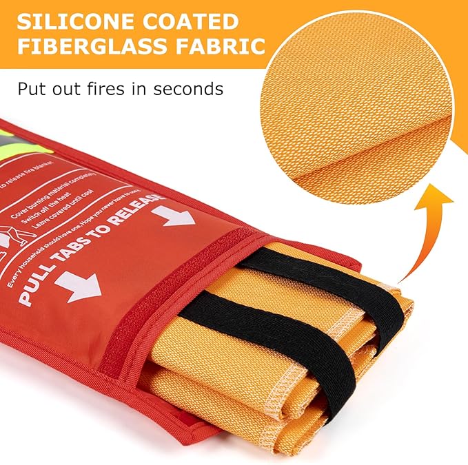 Emergency Fire Blanket, Flame Retardant Fire Blankets Emergency for Home, Kitchen, Car, Office, Grill (Silicone-1pack)