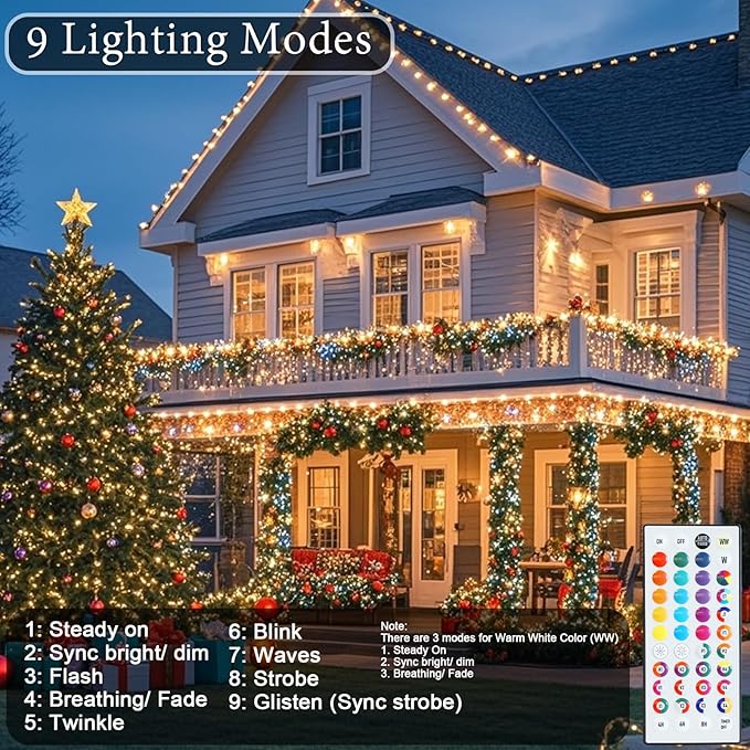 Pooqla Color Changing Christmas String Lights with Remote, 35 Colors 66FT 200LED String Lights Outdoor Decoration, Indoor Connectable Fairy Lights Plug in for Memorial Day 4th of July Decoration