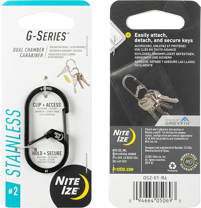 Nite IZE GS2-01-R6 G-Series Dual Chamber Carabiner, Size #2 1-Pack, Black