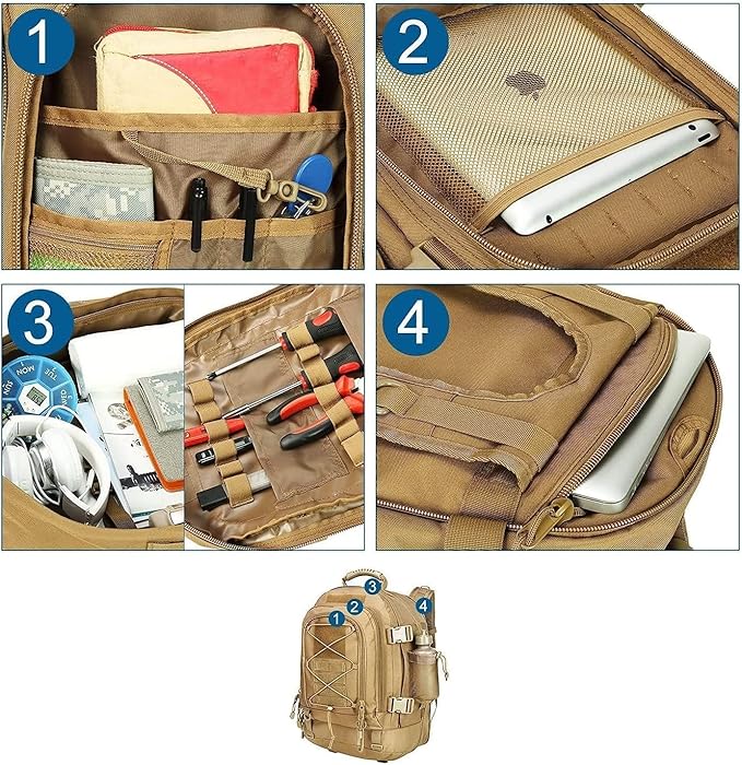 Large Military Bug Out Bag 3 Day Pack Expandable Backpack Army Daypack for Outdoor Hiking Hunting (Tan)