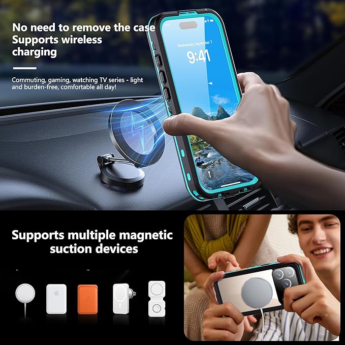 Waterproof Case for iPhone 17 Pro – IP68 Submersible Shield with Built-in Screen Protector, Shockproof Military-Grade Armor, Full-Body Heavy-Duty Protection, (Teal)