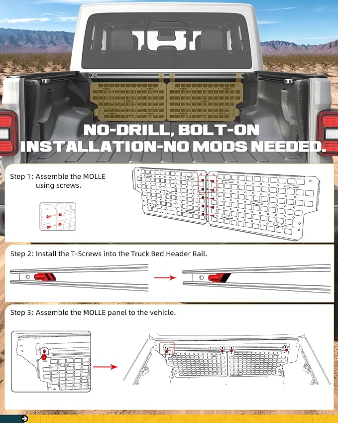 Trumgeta Front Bed MOLLE Panel Fit for 5 Feet Jeep Gladiator 2019-2026 Truck Storage Organizer System