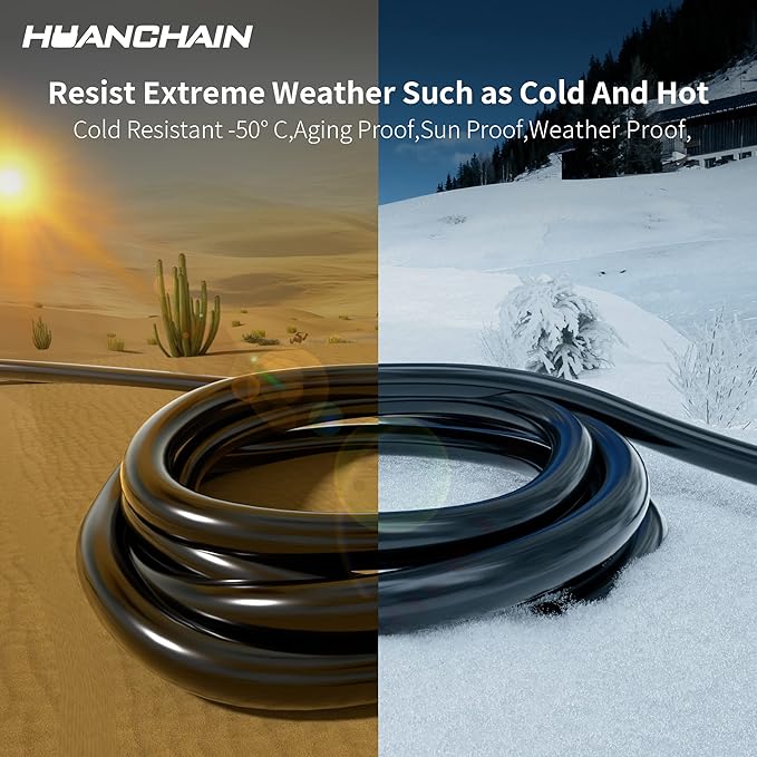 HUANCHAIN Black Outdoor Extension Cord 25 FT Waterproof, Flexible 16/3 Gauge Power Cord Extension 3 Prong 13A 1625W SJTW ETL Listed