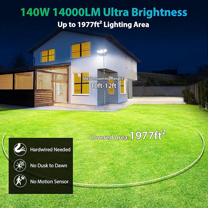 iMaihom 140W Flood Lights Outdoor, 14000LM Ultra Bright LED Flood Light Outdoor, 3 Adjustable Heads Security Lights, IP65 Waterproof Outside Flood Light, 6500K Floodlight for Yard Garage Court (Brown)