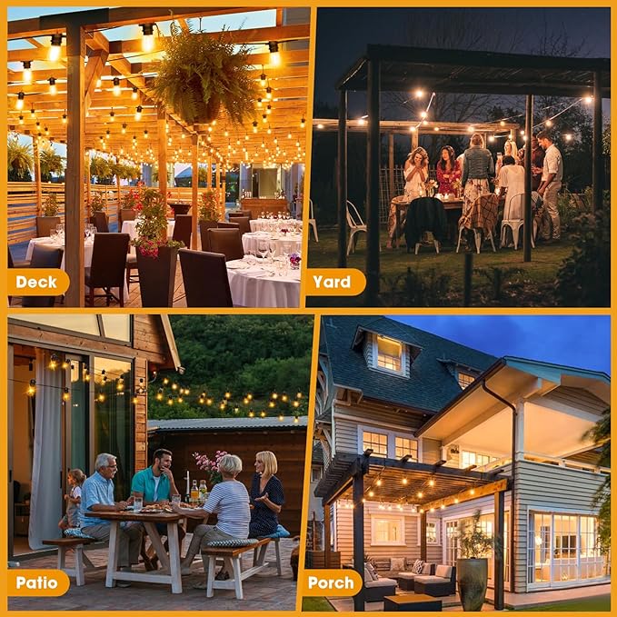 GvvooHome 50FT LED Outdoor String Lights with 26 Shatterproof S14 Edison Bulbs (2 Spare), Dimmable Hanging Outdoor Lights for Backyard, Porch, 2700K Warm White