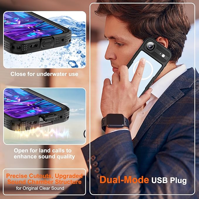 Underwater Case for iPhone 17 Air 6.5", IP68 [6.6FT Military] Waterproof Shockproof Full Body Protection, Ultra Slim MagSafe Compatible with Screen Protector for Snorkeling Swimming Outdoor Activities