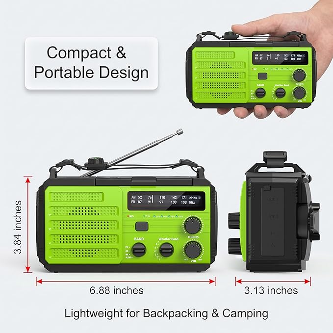 Emergency Weather Radio, 22200mWh Hand Crank Emergency Radio with NOAA/AM/FM, Dual USB Output for Family, 3-Mode Flashlight & SOS Alarm, Portable Solar Crank Radio for Emergency Supplies Survival Gear