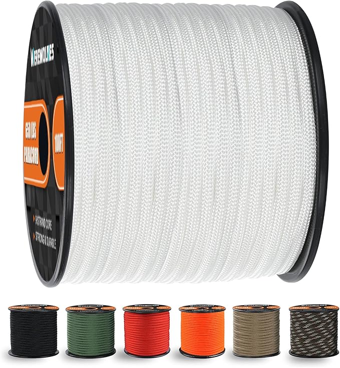 WEREWOLVES 650lb Paracord/Parachute Cord - 9 Strand Paracord Rope - 100', 200' Spools of Parachute Cord, Type III Paracord for Camping, Survival
