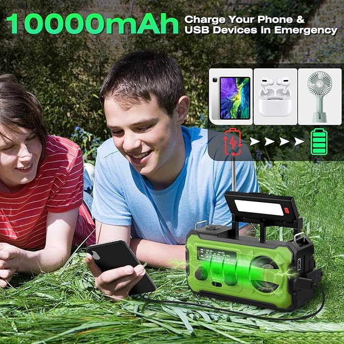 NITIGO Emergency Weather Radio 37000mWh Solar Hank Crank Radio USB Charged with NOAA/AM/FM, Flashlight, Reading Light, SOS Alarm for Emergency Kit for Indoor Outdoor Power Outage Survival Essentials