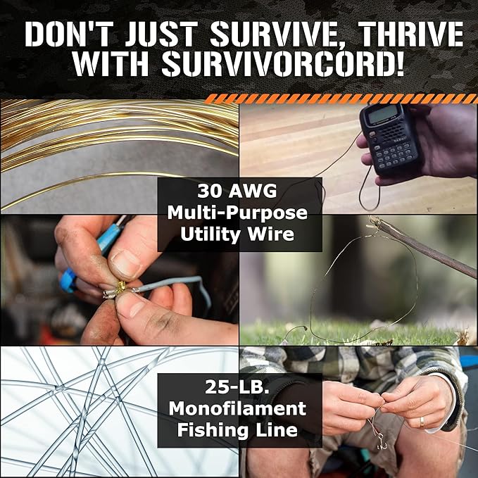 Titan Survival Patented Paracord 550-25ft, 100ft, 500ft & Color Options - 620LB Strength Survival Paracord Military Spec with 3 Strands - Heavy Duty Hank Cord for Camping & Outdoors with Firestarter