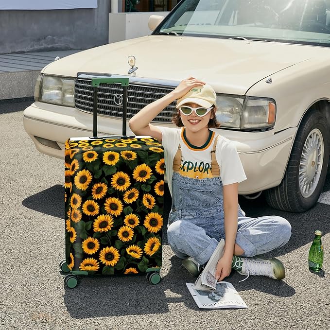 ANNA QUEEN Sunflowers Travel Luggage Cover -Stretchable Airplane Suitcase Protector Sleeve,Universal Washable Fit for 20-22 Inch Checked Baggage,Water Resistant Durable Luggage Protector