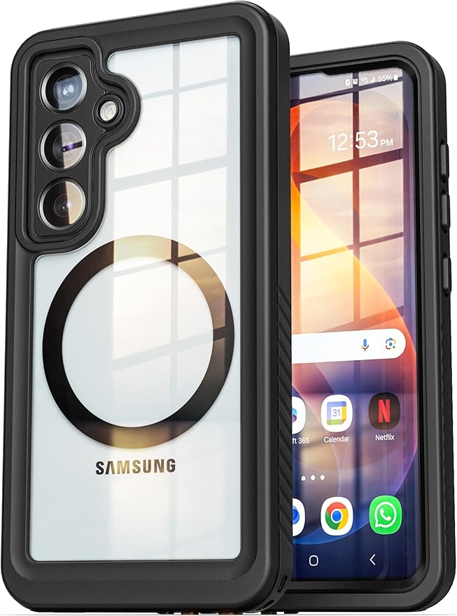 ENCASED Waterproof Case Designed for Samsung Galaxy S26 (IP68) Full Body Protective Phone Case with Screen Protector Built-in (Clear/Black)