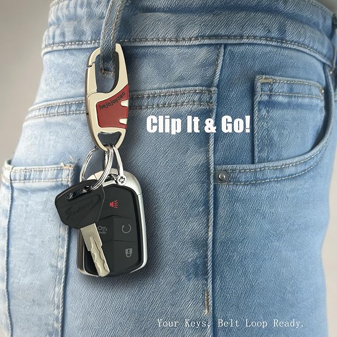 Keychain with Carabiner Clip, 4 Heavy Duty Key Rings and D Ring for Men's Car Key Fob Holder Fits Belt Loops