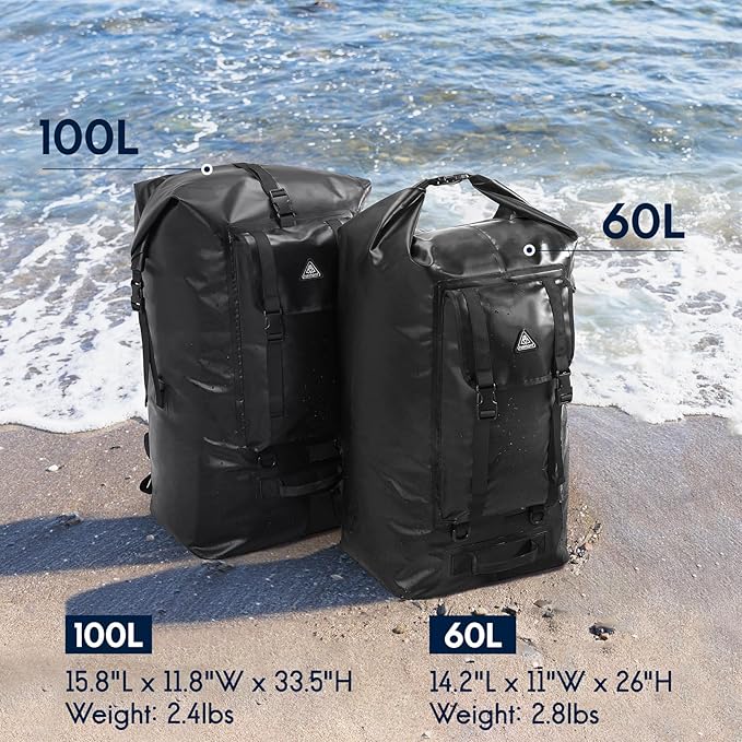 Haimont Waterproof Backpack Roll Top Dry Bag Kayak Dry Backpack for Outdoor Dry Pack Boating Fishing Camping, 60L, Black