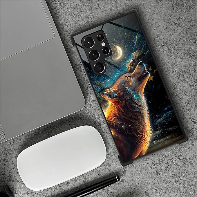 for Samsung Galaxy S23 Ultra Case, Star Cave Hungry Wolf Pattern Graphic Design Girl Boy Soft Silicone Hard Acrylic Shock Protection for Samsung Galaxy S23 Ultra