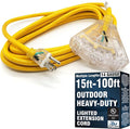 25 ft Outdoor Extension Cord Waterproof - 14 Gauge Heavy Duty Extension Cord 25 ft - Lighted Outdoor Extension Cords with Multiple Outlets - Watts Wire - 25' Grounded - extensiones electricas