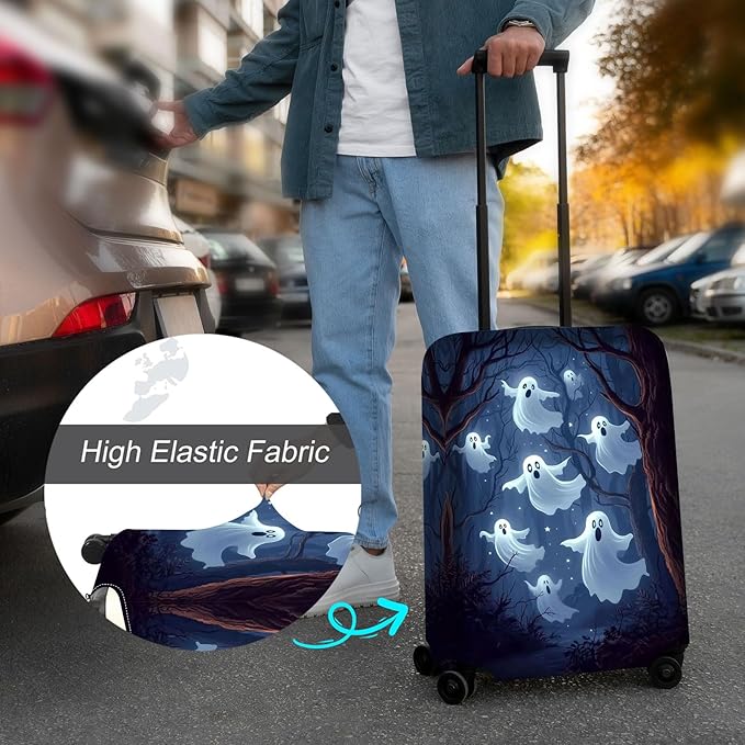 Luggage Cover Protector for 26-28 Inch Suitcases, TSA Approved Elastic Travel Suitcase Covers, Anti-Scratch Washable Luggage Sleeve for Carry On & Checked Bags, Ghosts Flying