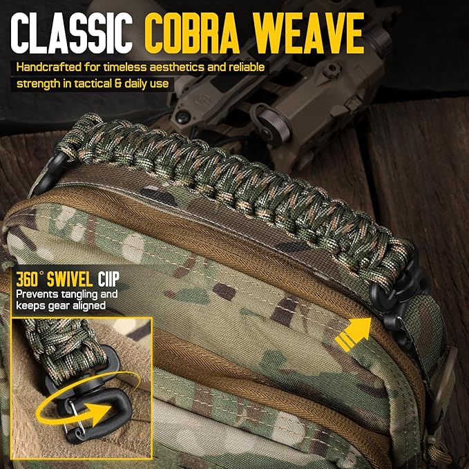 Tactical Paracord Handle，9-core Weaving Paracord Strap for Bag Strap Replacement，Molle Attachment with Metal/Plastic Clips for Backpack Sling Bags Water Bottle Holder