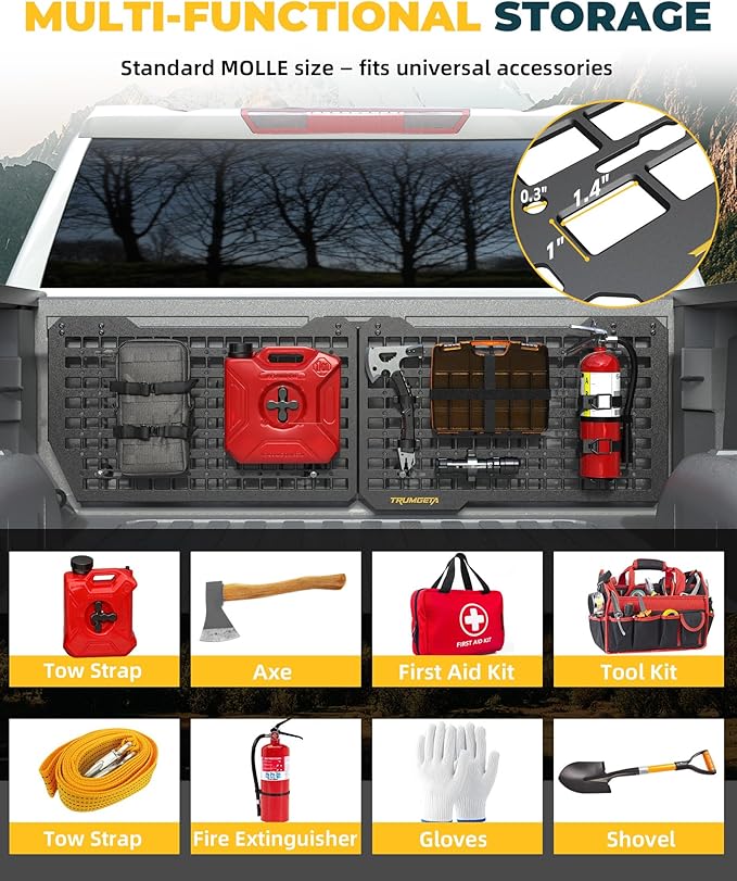 Trumgeta Aluminum Front Bed MOLLE Panel Fit for 2019–2026 Chevy Silverado 1500 5.8FT, No-Drill Installation, Heavy-Duty Truck Bed Organizer Storage Rack System for Tools and Outdoor Equipment