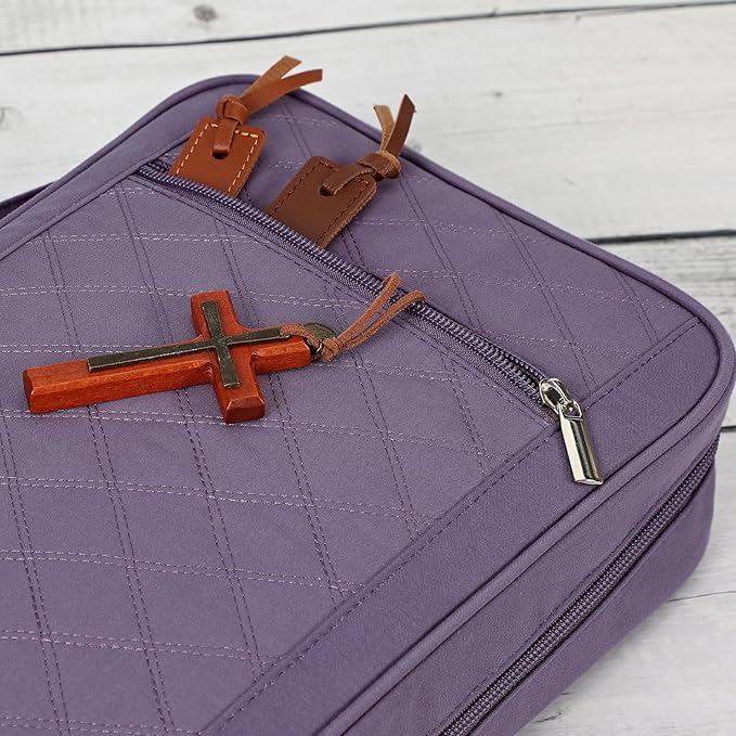 FINDCOZY Bible Cover for Women, Durable Carrying Book Case Church Bag for Biblical Accessories with Handle and Zippered Pocket,Purple