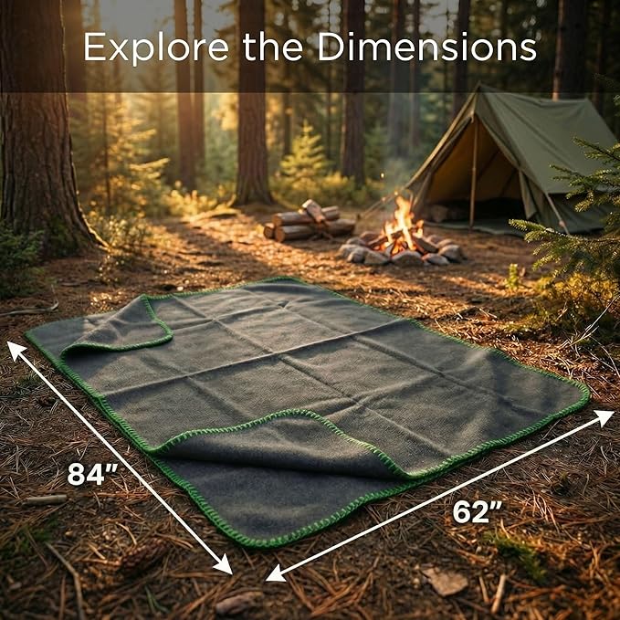 Wool Camping Blanket 10-Pack - 70% Wool Heavy-Duty Military Style Throw, Warm & Washable, Fire Retardant Cover for Emergency, Survival & Outdoor Use - For Camping, Car, Home & Hiking, Grey 62x84