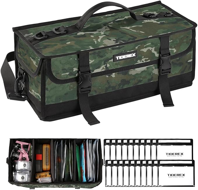 Large Fishing Tackle Bag for Soft Plastic Baits Storage, 20PCS Soft Bait Clear Storage Bag, Fishing Gear Organizer for Weights, Reels & Hooks, 900D Waterproof Oxford Fabric