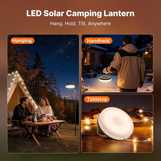 OGERY Solar Camping String Lights, 5400mAh/ 49.2FT/ 11 Modes Rechargeable Camping Lights Outdoor/Indoor, 4-in-1 Quick Storage Fairy Tent Lights Portable LED Lamp for Patio Yard Party Decor Essentials