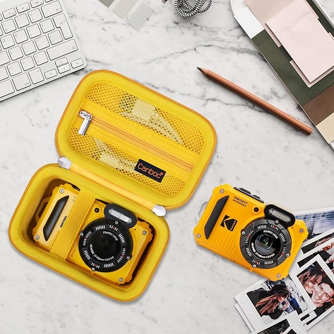 Canboc Carrying Case for Kodak PIXPRO WPZ2 Rugged Waterproof Digital Camera, Mesh Pocket fits USB Cable, Yellow (Case Only)