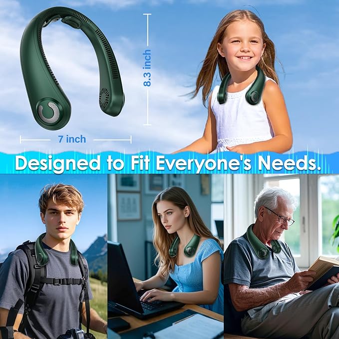 Portable Lightweight Neck Fan with Neck Support, Birthday Gifts for Men Women Dad Mom, Rechargeable Personal Wearable Cooling Neck Fans for Hot Flashes, Disneyland, Travel, Camping Essentials