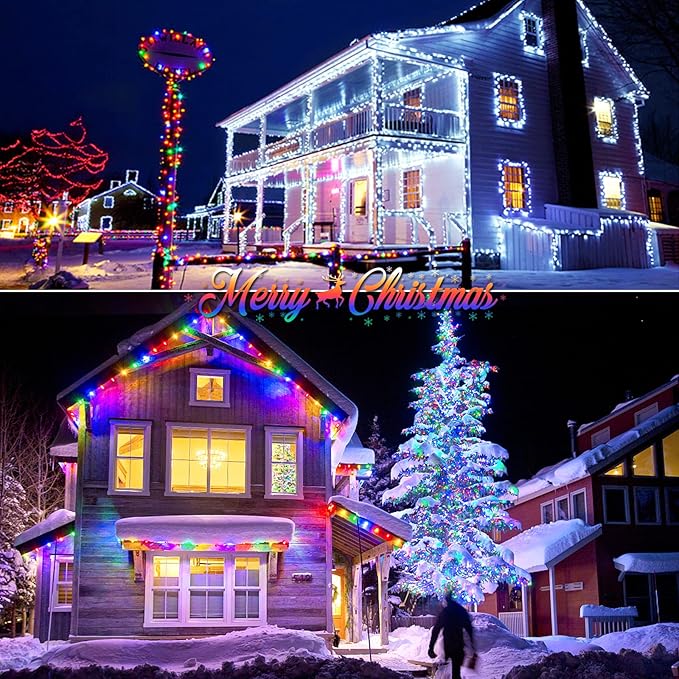 JMEXSUSS 2 Pack Solar String Lights Outdoor Waterproof, Total 400 LED 151FT Solar Christmas Lights Outdoor, 8 Modes Christmas Light for Outside Patio Yard Tree Decorations, White to Multicolor