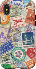 World Map Travel Passport Stamps Postage Stamp Case for iPhone X/XS