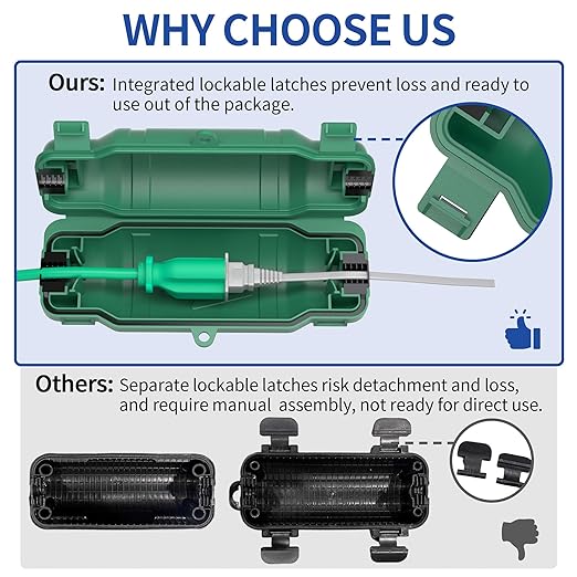 3 Pack Outdoor Extension Cord Safety Cover with Waterproof Seal IP54 Water-Resistant, Weatherproof Electrical Connection Box with 2 Latches, Plug, Socket, Holiday Decoration Light, Green