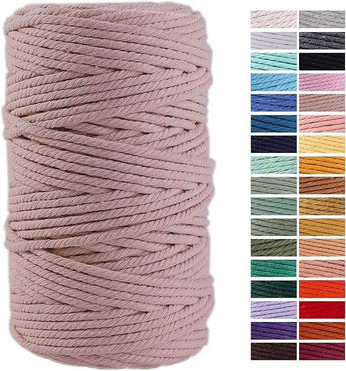 Pinkish Grey Macrame Cord 4mm x 109Yards,Colored Cotton Rope Craft Cord Colorful Cotton Cord Twine for Wall Hanging Plant Hangers Crafts Knitting Decorative Projects