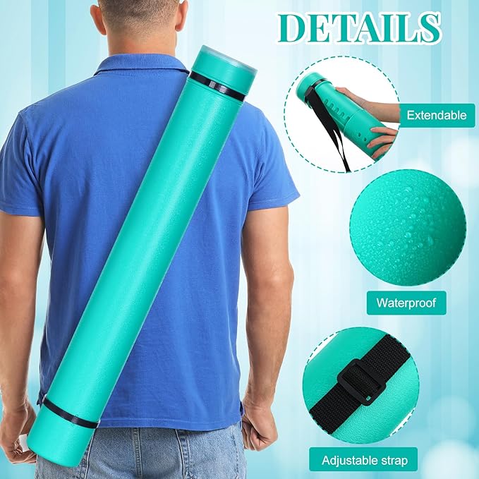 Ireer 6 Pcs Expandable Poster Tube with Strap for Documents Artwork Container Poster Transport Map Holder Tube Blueprint Storage Carrying Case for Architect Teacher Student 24.5'' to 40''(Green)