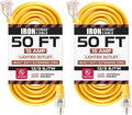 IRON FORGE CABLE 2 Pack of 50 Ft Outdoor Extension Cords - 12/3 SJTW Heavy Duty Yellow 3 Prong Extension Cable, 15 AMP - Great for Garden and Major Appliances