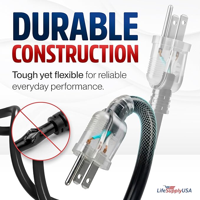 25ft Outdoor/Indoor Extension Cord 12/3 Gauge Extra Heavy Duty 3 Prong SJTW, Waterproof, Flexible Cold-Resistant Long Power Cord,15A 125V 1875W, Black by LifeSupplyUSA